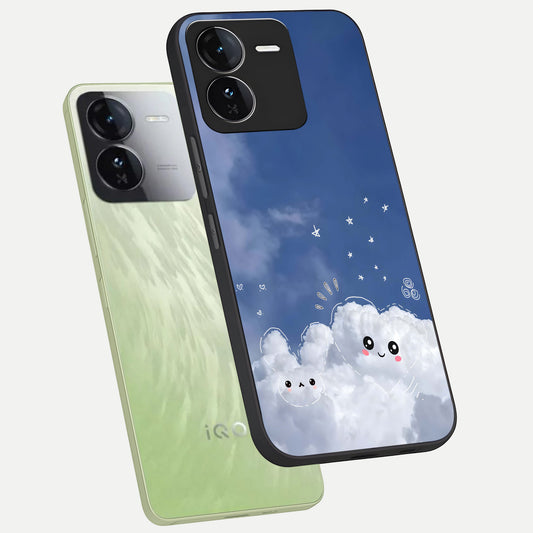  Cute Blossom Cloud phone case For iQOO Z9 showing premium glass back cover with detailed artwork