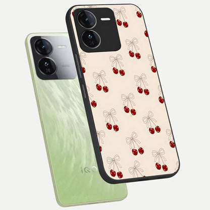  Cute Cherry Pattern phone case For iQOO Z9 showing premium glass back cover with detailed artwork