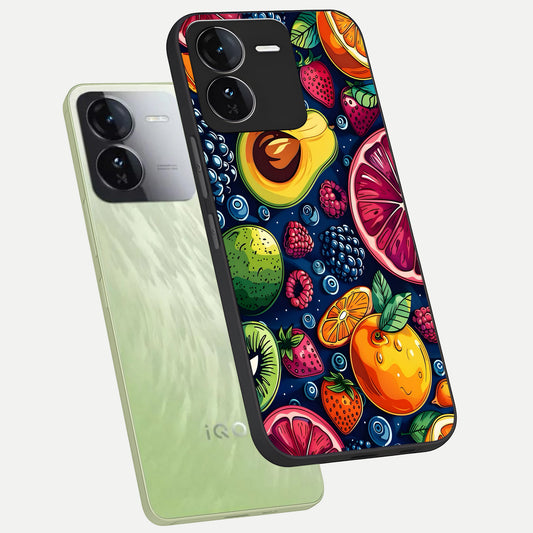  Cute Fruits Art phone case For iQOO Z9 showing premium glass back cover with detailed artwork