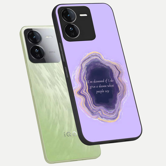  Damned People Quote phone case For iQOO Z9 showing premium glass back cover with detailed artwork