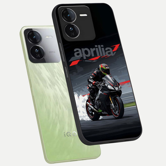  Dark Aprilla phone case For iQOO Z9 showing premium glass back cover with detailed artwork