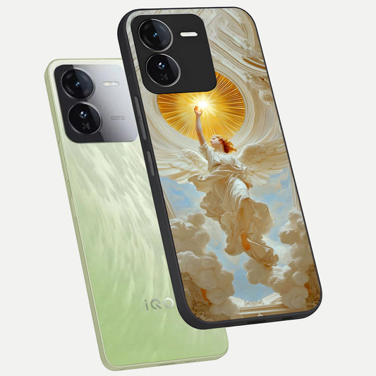  Divine Light Angel phone case For iQOO Z9 showing premium glass back cover with detailed artwork