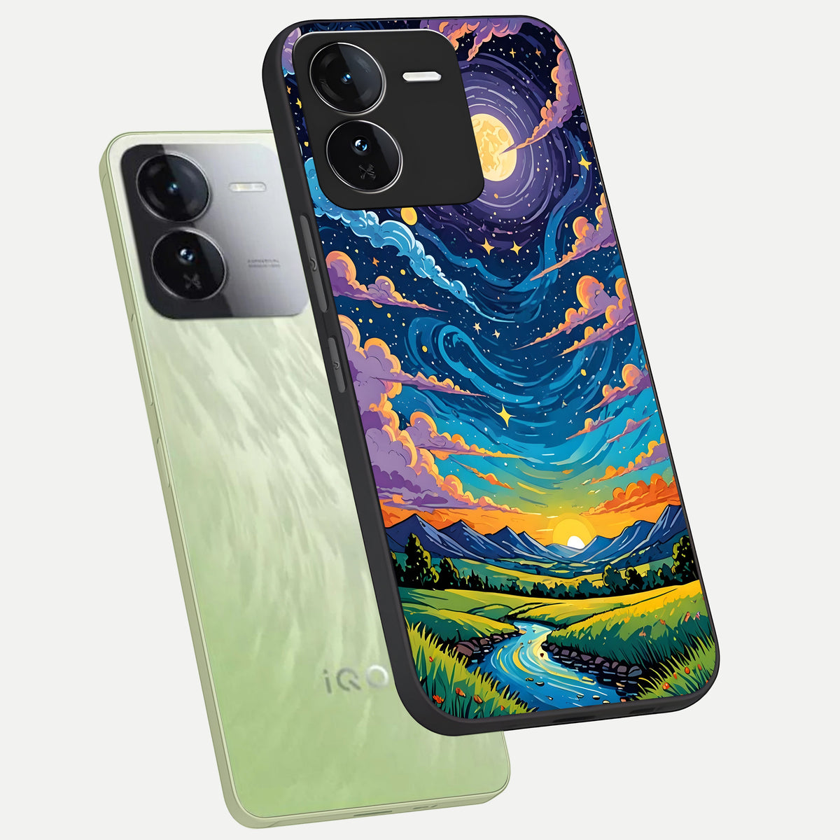  Dreamy Night Landscape phone case For iQOO Z9 showing premium glass back cover with detailed artwork