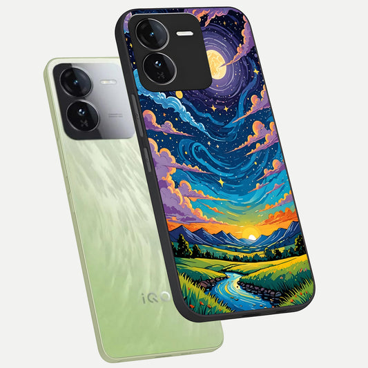  Dreamy Night Landscape phone case For iQOO Z9 showing premium glass back cover with detailed artwork
