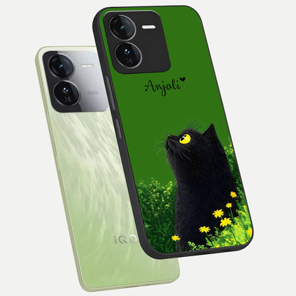  Emerald Cat Custom Name phone case For iQOO Z9 showing premium glass back cover with detailed artwork