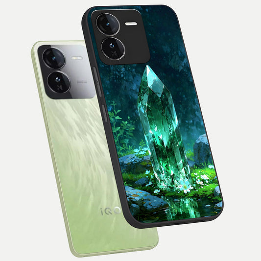  Emerald Light Crystal phone case For iQOO Z9 showing premium glass back cover with detailed artwork