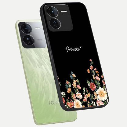  Floral Design Personalized Custom Name phone case For iQOO Z9 showing premium glass back cover with detailed artwork