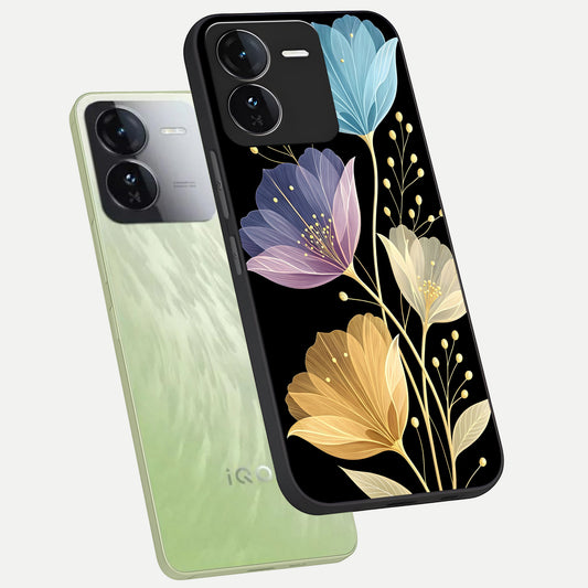  Flower Bloom Glow phone case For iQOO Z9 showing premium glass back cover with detailed artwork