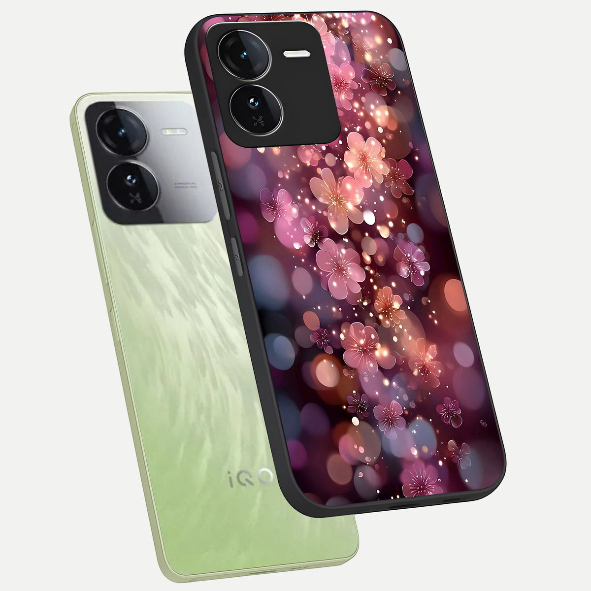  Glowing Petal Bliss phone case For iQOO Z9 showing premium glass back cover with detailed artwork