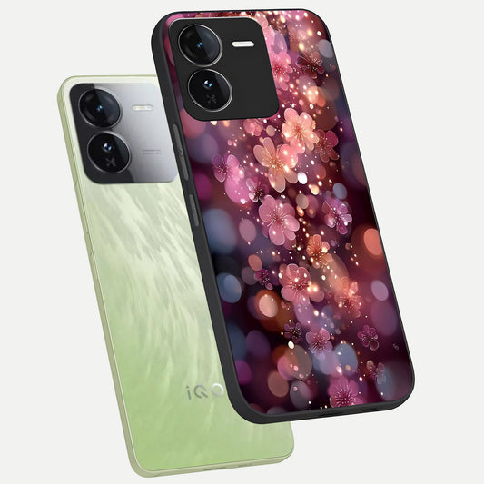  Glowing Petal Bliss phone case For iQOO Z9 showing premium glass back cover with detailed artwork