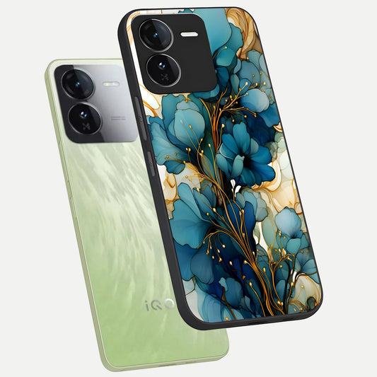  Golden Bloom Symphony phone case For iQOO Z9 showing premium glass back cover with detailed artwork