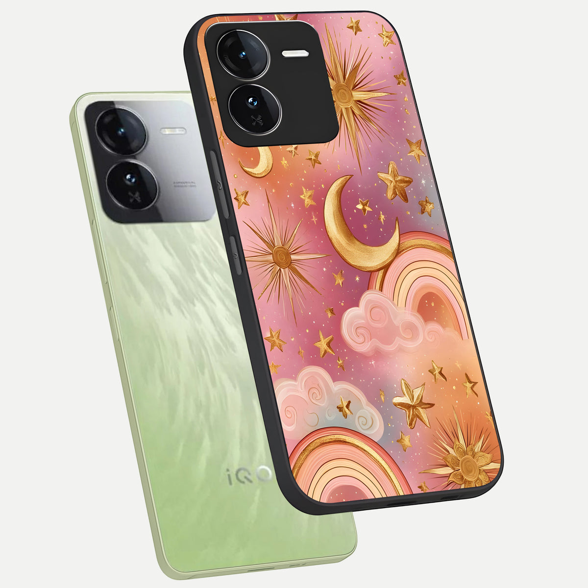  Golden Celestial Dreams phone case For iQOO Z9 showing premium glass back cover with detailed artwork
