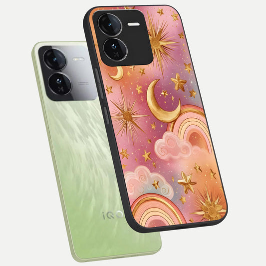  Golden Celestial Dreams phone case For iQOO Z9 showing premium glass back cover with detailed artwork