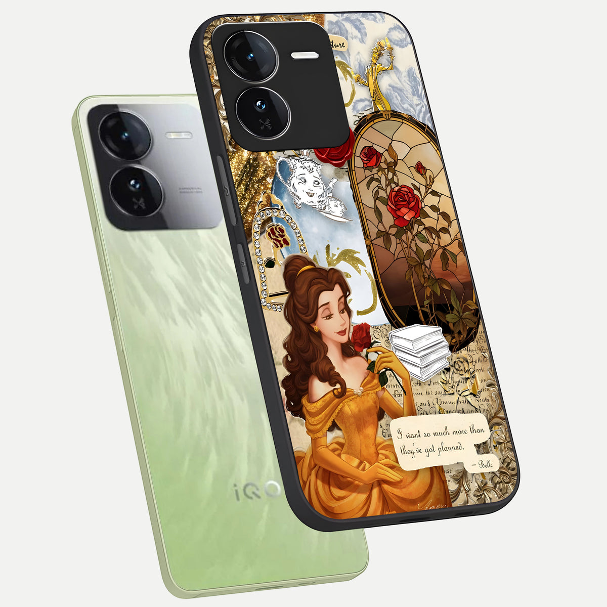  Golden Dream Belle phone case For iQOO Z9 showing premium glass back cover with detailed artwork