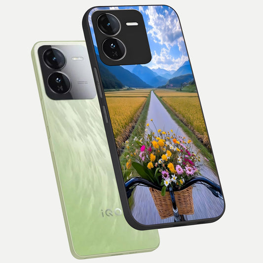  Golden Field Journey phone case For iQOO Z9 showing premium glass back cover with detailed artwork