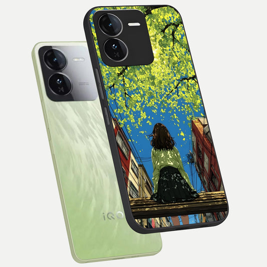  Golden Leaves Glow phone case For iQOO Z9 showing premium glass back cover with detailed artwork