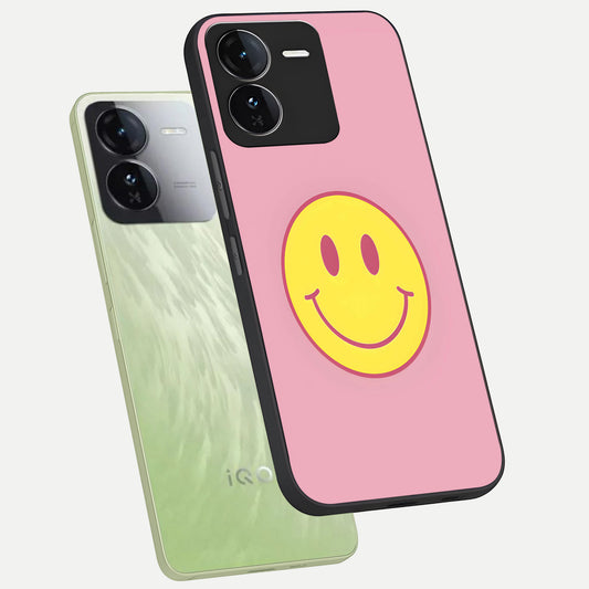  Happy Pink Mood phone case For iQOO Z9 showing premium glass back cover with detailed artwork