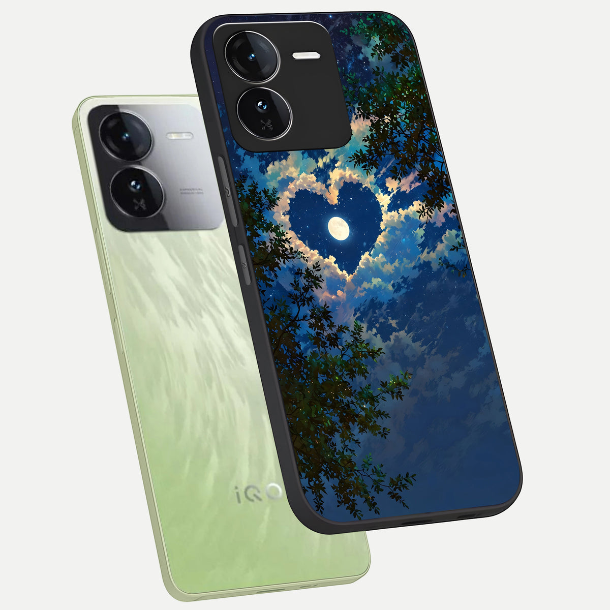  Heart With Moon Sky phone case For iQOO Z9 showing premium glass back cover with detailed artwork