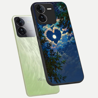  Heart With Moon Sky phone case For iQOO Z9 showing premium glass back cover with detailed artwork