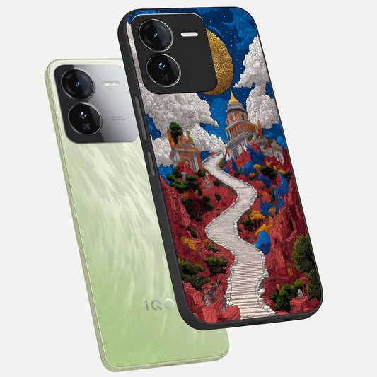  Heavenly Moon Path phone case For iQOO Z9 showing premium glass back cover with detailed artwork