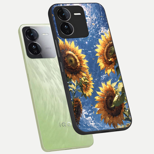  Heavenly Sunflower Rise phone case For iQOO Z9 showing premium glass back cover with detailed artwork