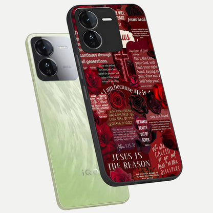  Jesus Love Heals phone case For iQOO Z9 showing premium glass back cover with detailed artwork