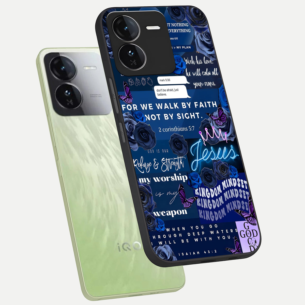  Kingdom Faith Glow phone case For iQOO Z9 showing premium glass back cover with detailed artwork
