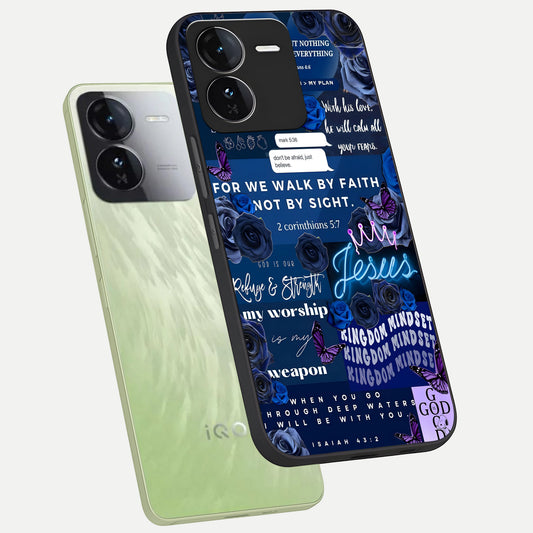  Kingdom Faith Glow phone case For iQOO Z9 showing premium glass back cover with detailed artwork