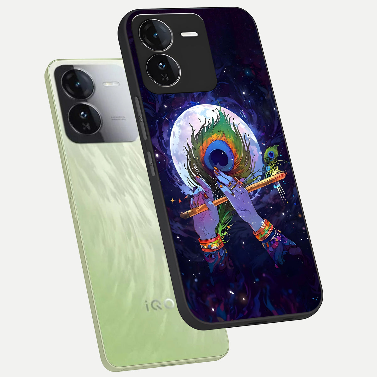  Krishna Hands Art phone case For iQOO Z9 showing premium glass back cover with detailed artwork