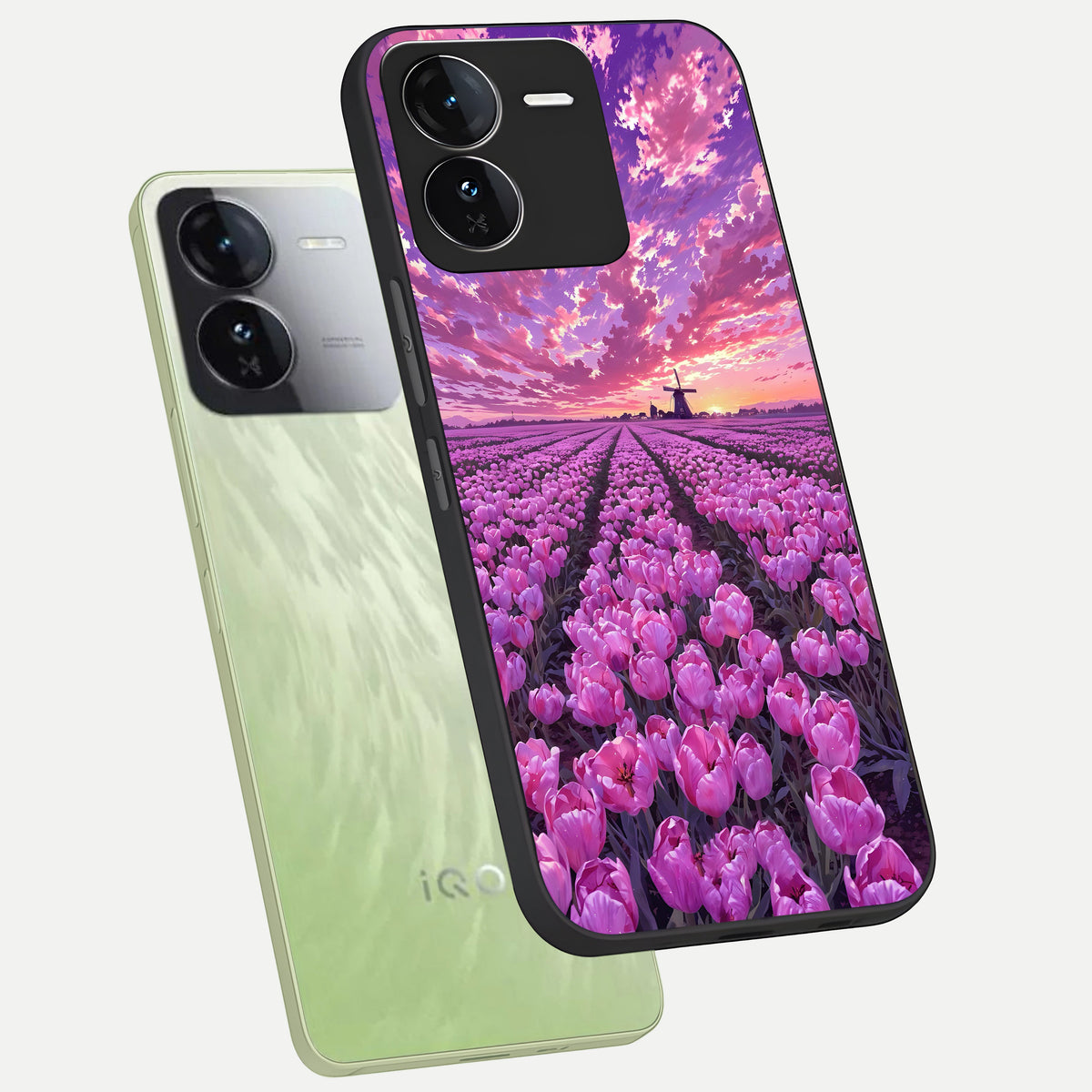  Lavender Dream Skies phone case For iQOO Z9 showing premium glass back cover with detailed artwork