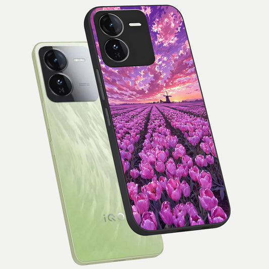  Lavender Dream Skies phone case For iQOO Z9 showing premium glass back cover with detailed artwork