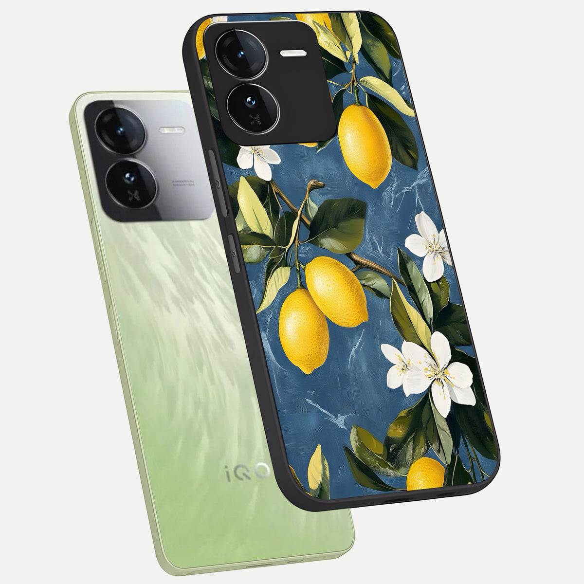  Lemon Dream Garden phone case For iQOO Z9 showing premium glass back cover with detailed artwork