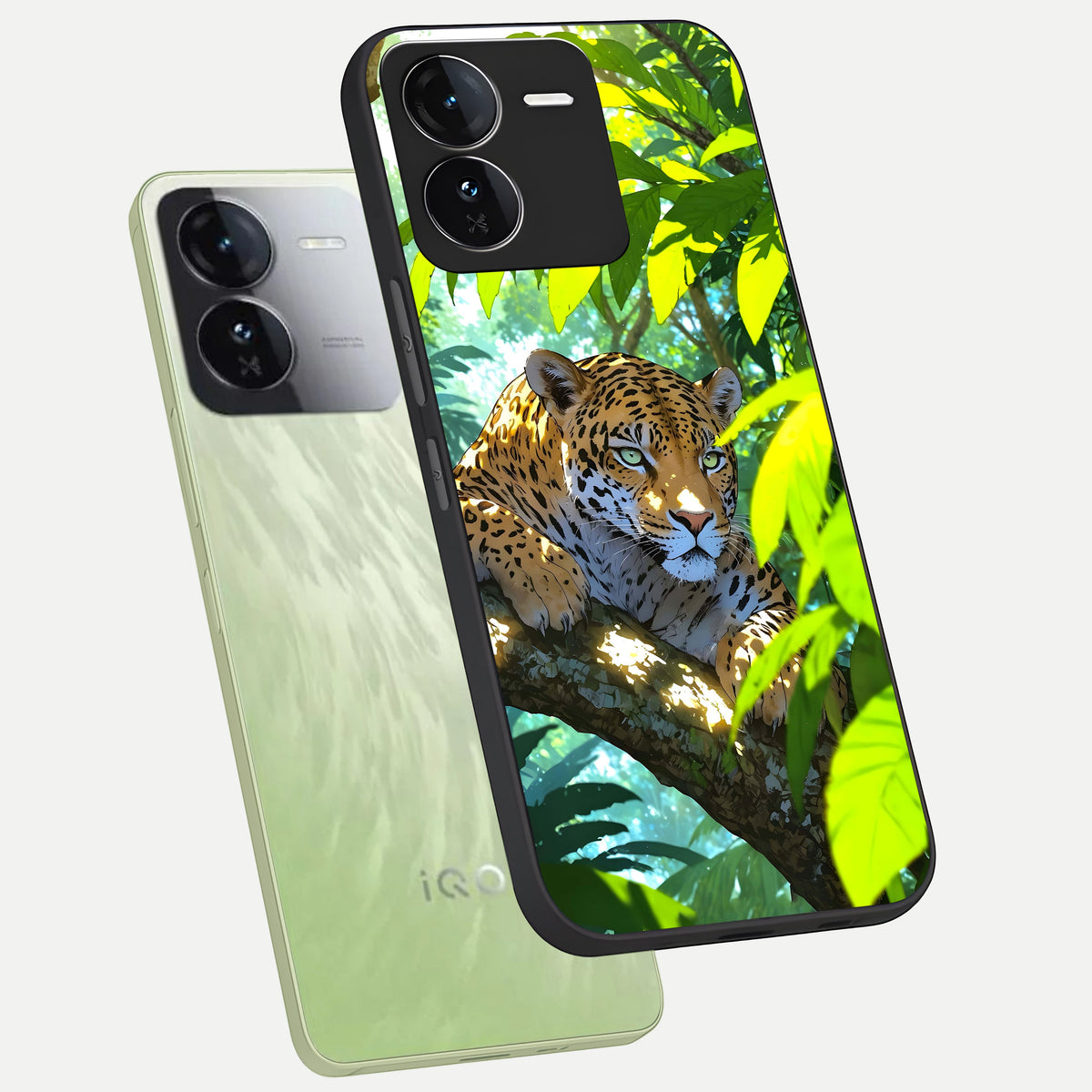  Leopard in Jungle phone case For iQOO Z9 showing premium glass back cover with detailed artwork