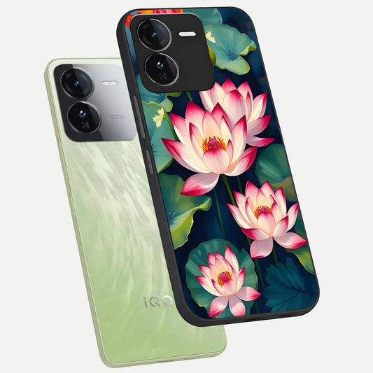  Lotus Dream Serenity phone case For iQOO Z9 showing premium glass back cover with detailed artwork