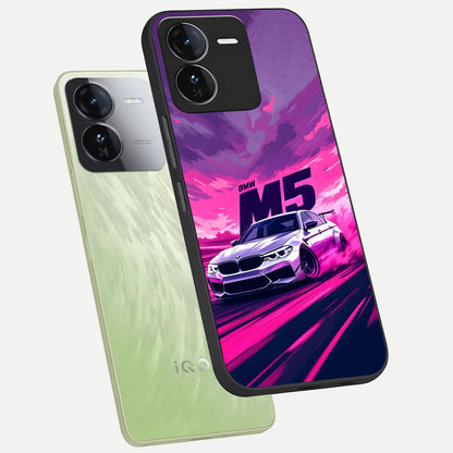  MS Neon Car phone case For iQOO Z9 showing premium glass back cover with detailed artwork