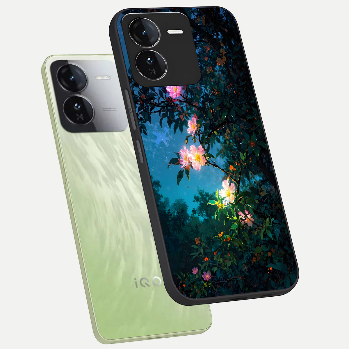  Midnight Bloom Glow phone case For iQOO Z9 showing premium glass back cover with detailed artwork