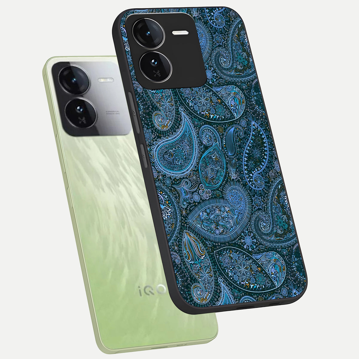  Midnight Paisley Glow phone case For iQOO Z9 showing premium glass back cover with detailed artwork