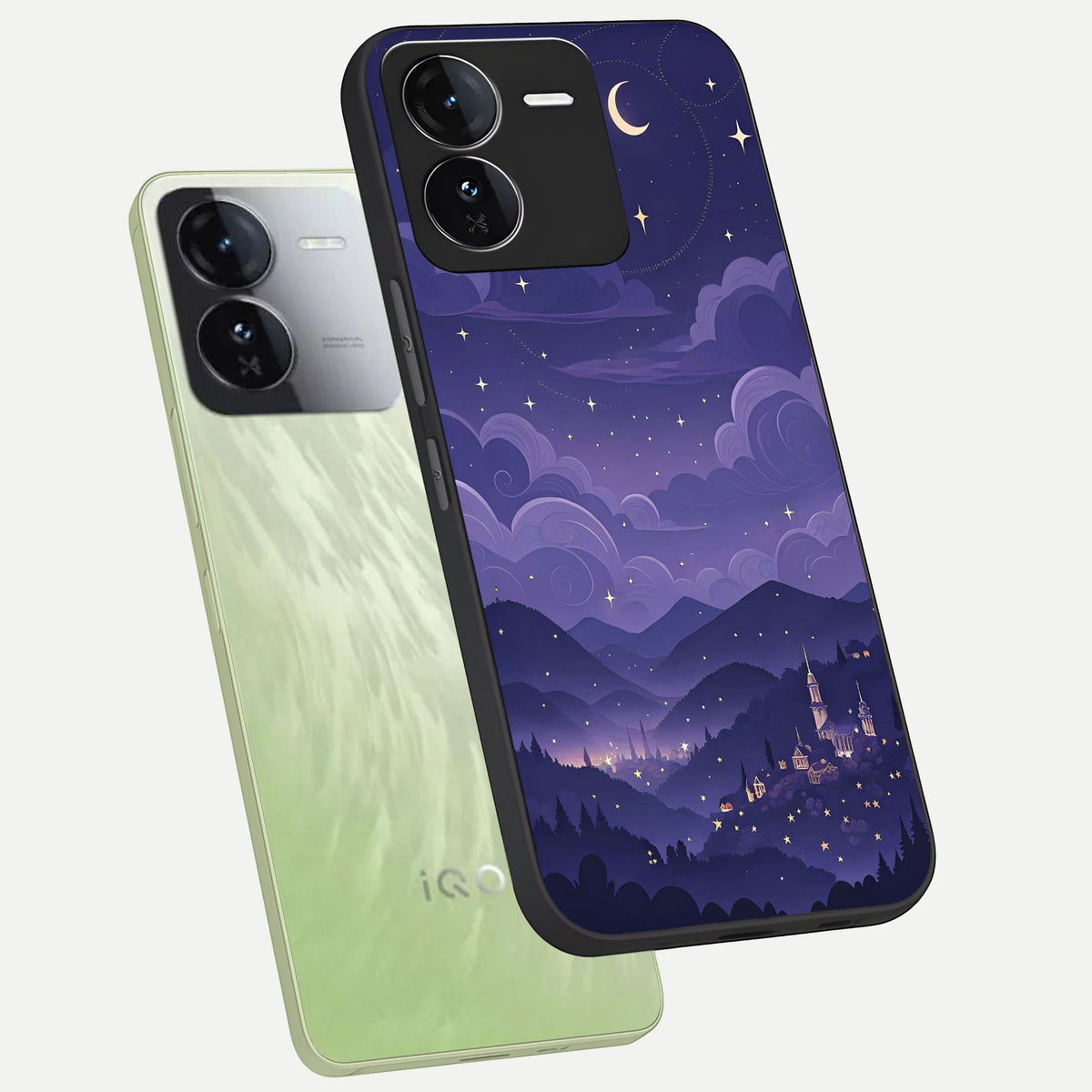  Minimal Night View phone case For iQOO Z9 showing premium glass back cover with detailed artwork