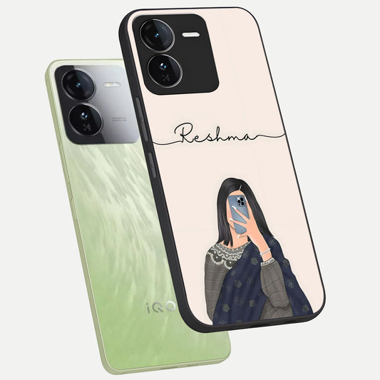  Mirror Mood Muse With Custom Name phone case For iQOO Z9 showing premium glass back cover with detailed artwork