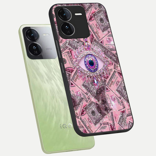  Money Eye Luxe phone case For iQOO Z9 showing premium glass back cover with detailed artwork