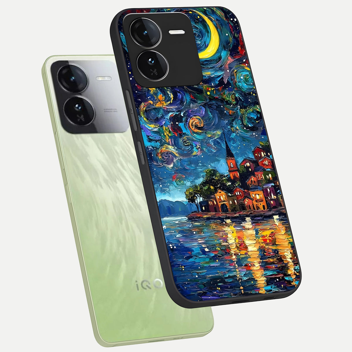  Moonlight Harbor Glow phone case For iQOO Z9 showing premium glass back cover with detailed artwork