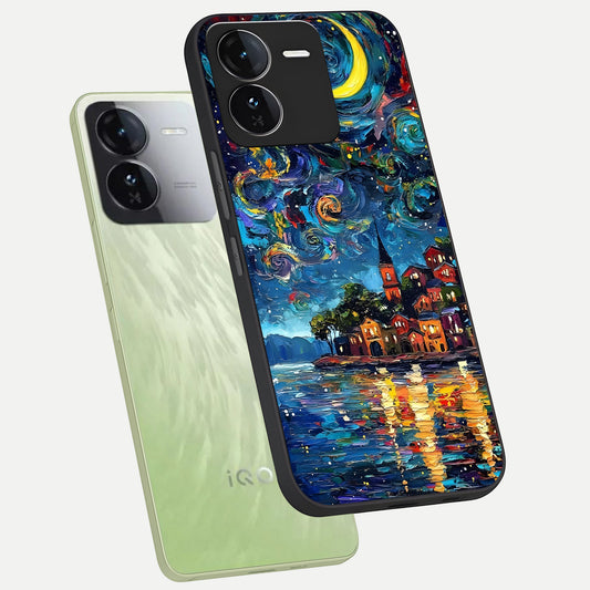  Moonlight Harbor Glow phone case For iQOO Z9 showing premium glass back cover with detailed artwork