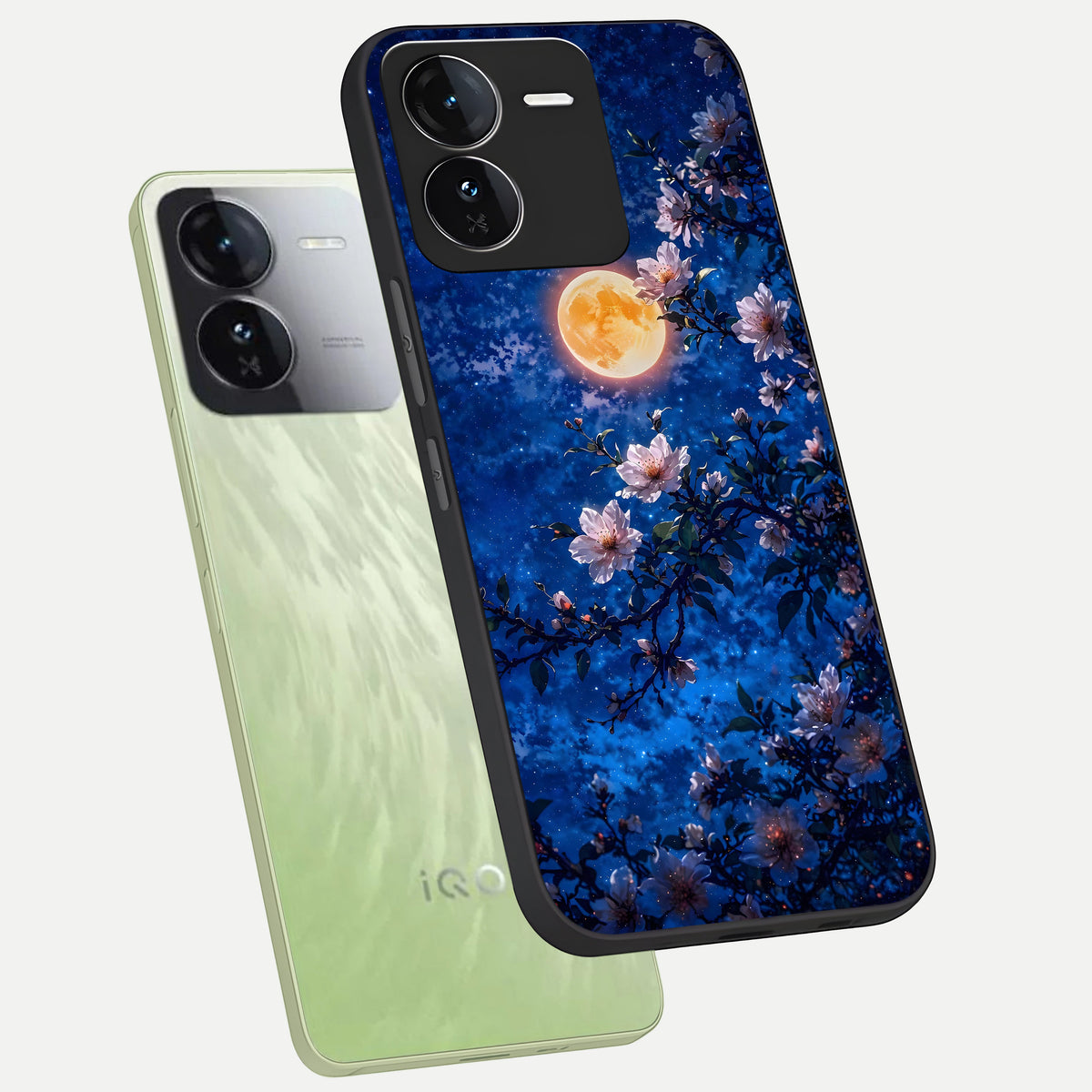  Moonlit Blossoms Night phone case For iQOO Z9 showing premium glass back cover with detailed artwork