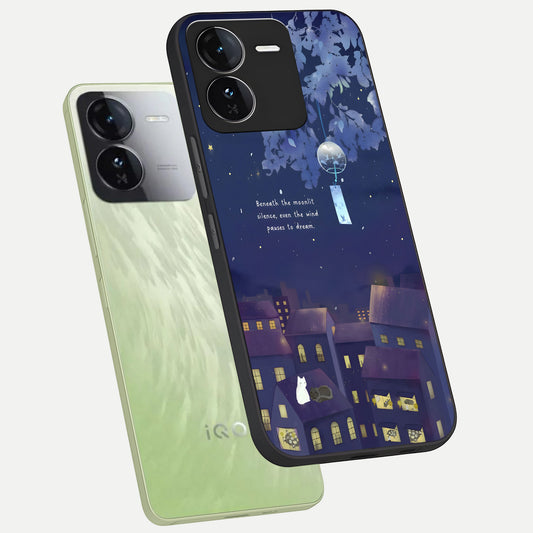  Moonlit Cat Silence phone case For iQOO Z9 showing premium glass back cover with detailed artwork