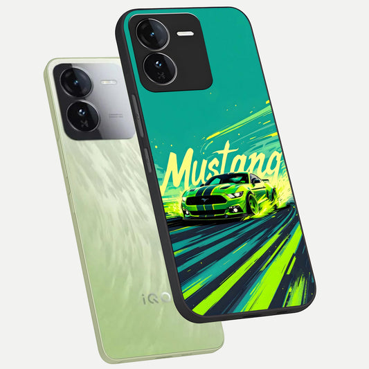  Mustang Bang phone case For iQOO Z9 showing premium glass back cover with detailed artwork