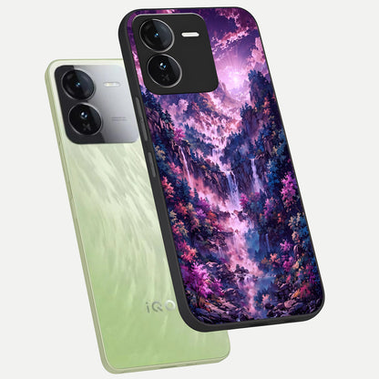  Mystic Cascade Peaks phone case For iQOO Z9 showing premium glass back cover with detailed artwork