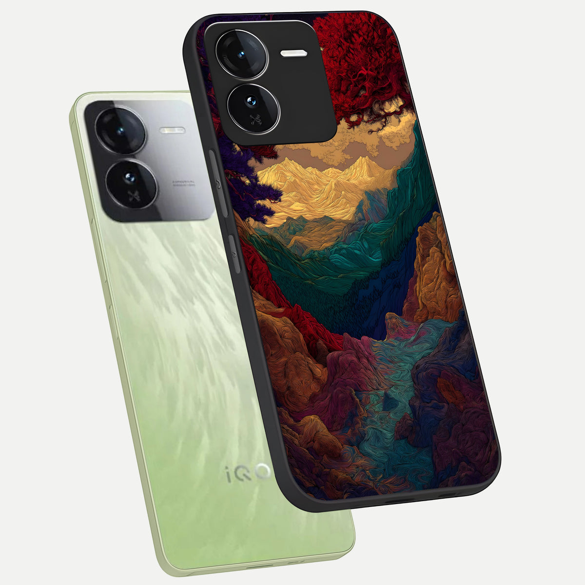  Mystic Valley Light phone case For iQOO Z9 showing premium glass back cover with detailed artwork