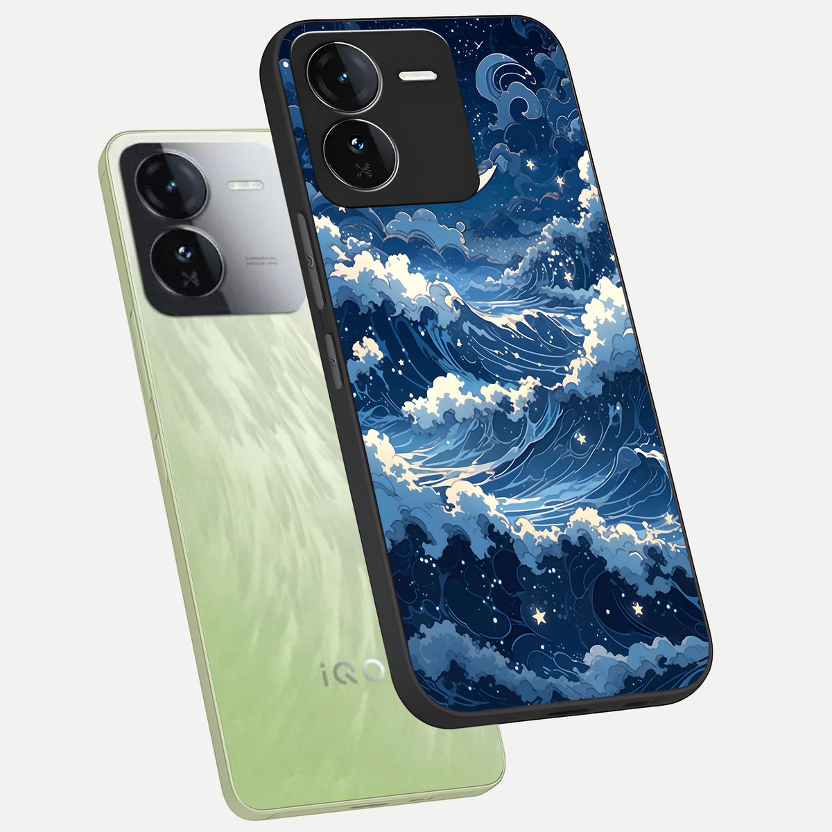  Ocean Moon Waves phone case For iQOO Z9 showing premium glass back cover with detailed artwork