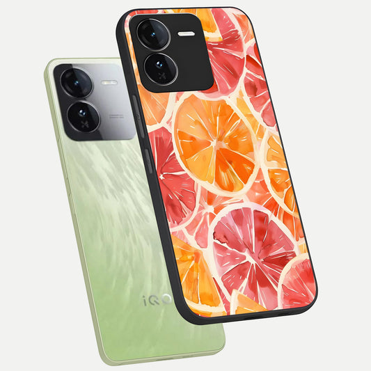  Orange Fruits Pattern phone case For iQOO Z9 showing premium glass back cover with detailed artwork