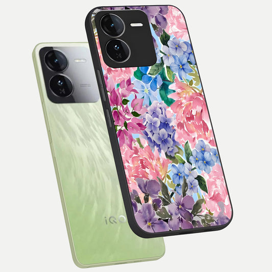  Pastel Floral Mix phone case For iQOO Z9 showing premium glass back cover with detailed artwork